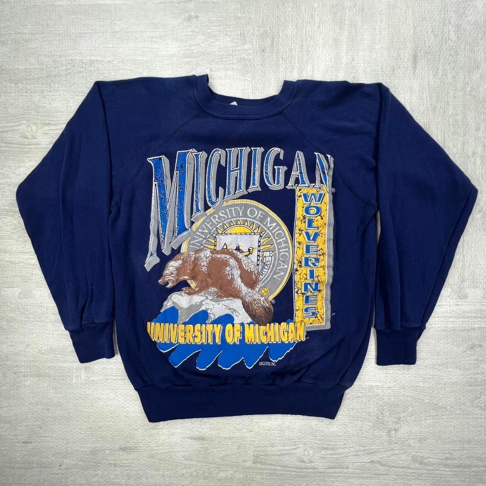 Vintage 80s Michigan Wolverines Sweatshirt Size: Large Blue Yellow NCAA College
