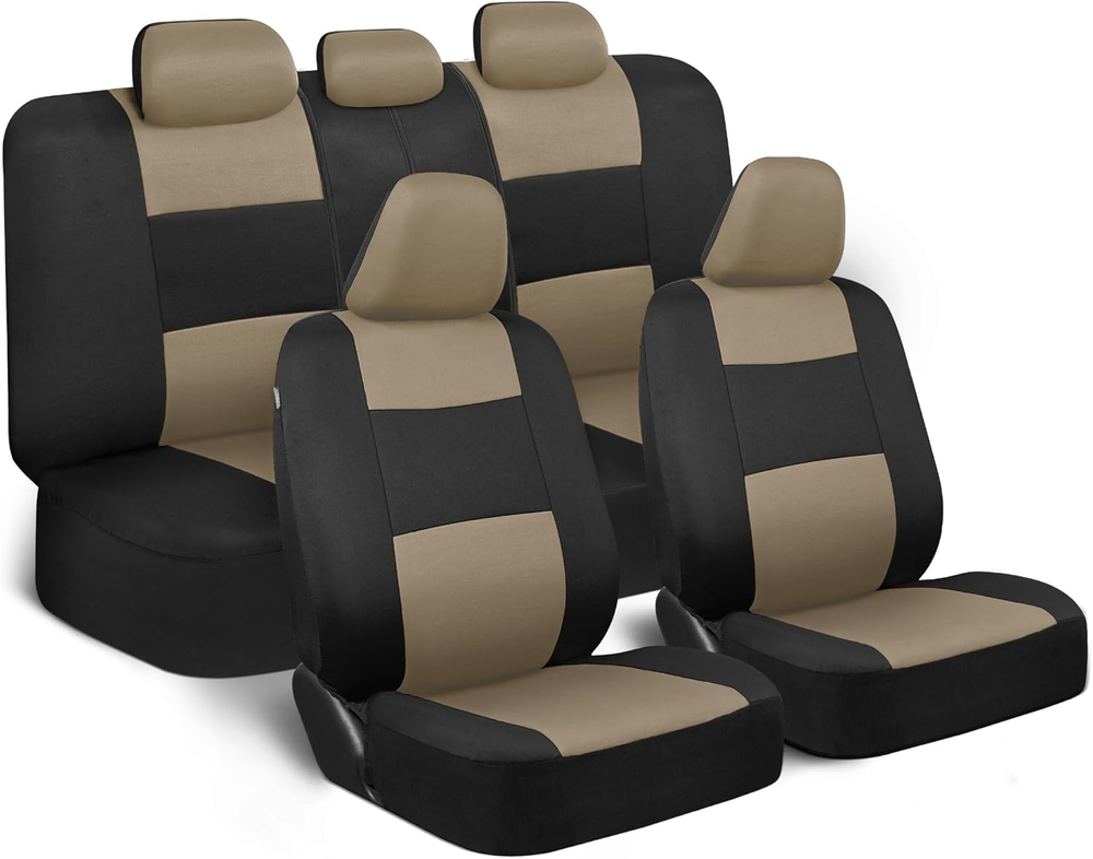 Polypro Seat Covers Full Set in Beige on Black – Front and Rear Split Bench Seat