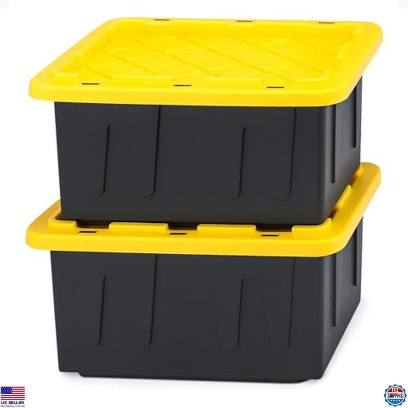 2-Pack Heavy Duty 15 Gallon Stackable Plastic Storage Bins with Lids