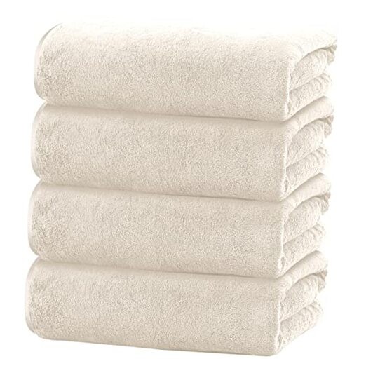 Microfiber 4 Pack Bath Towel Set, Lightweight and 4 Piece Bath Towels Cream