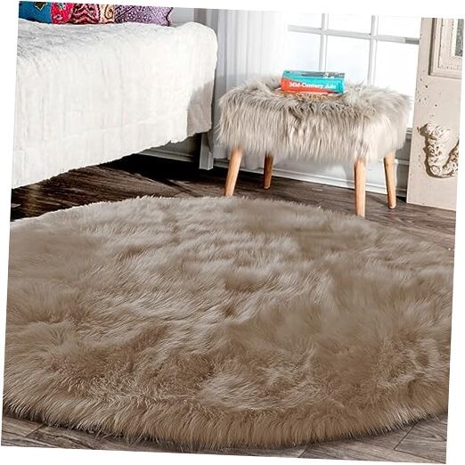 8ft Round Fluffy Shag Rug Light Brown Beige for Bedroom Large 8 Foot