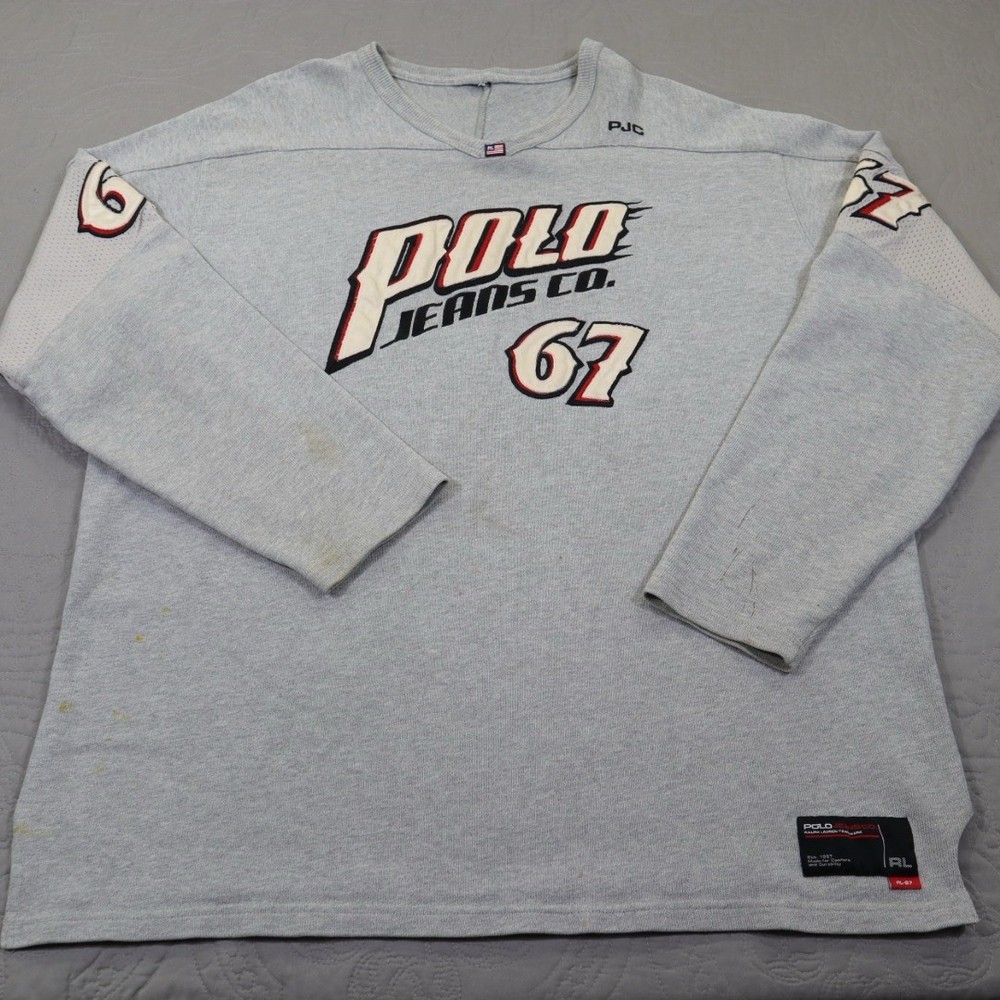 VTG Polo Ralph Lauren Jeans Sweatshirt Men Medium 67 Embroidered Spellout Crew