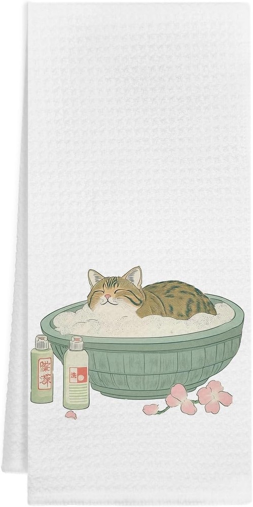 Cute Orange Tabby Cat Bathroom Hand Towels Cat Lover Gifts Japanese Bathtub K...