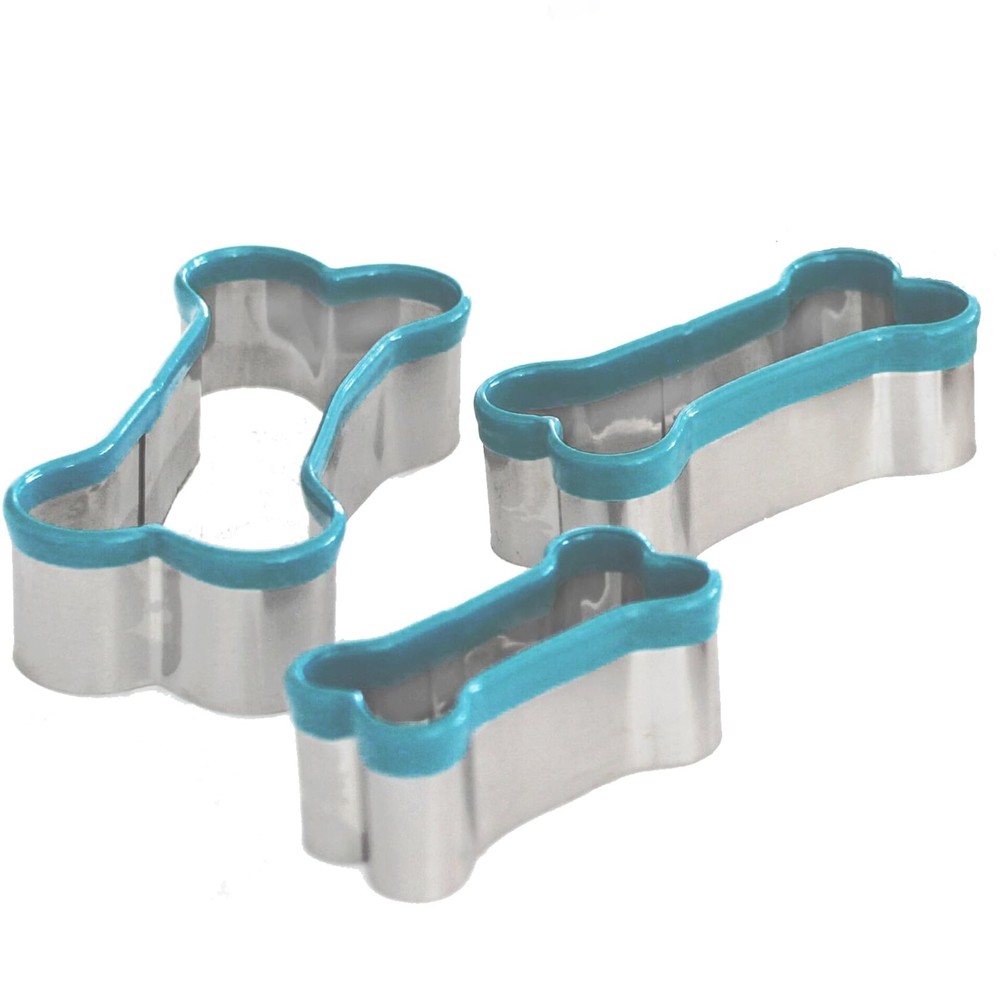 3 Piece Dog Bone Cookie Cutter Set with PVC Coating for Homemade Dog Treats, ...