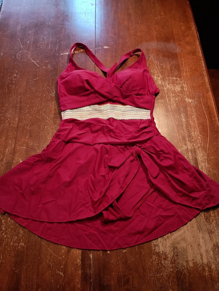 Aidonger Women's Red One Piece Tummy Control Swimsuit Dress Size Large