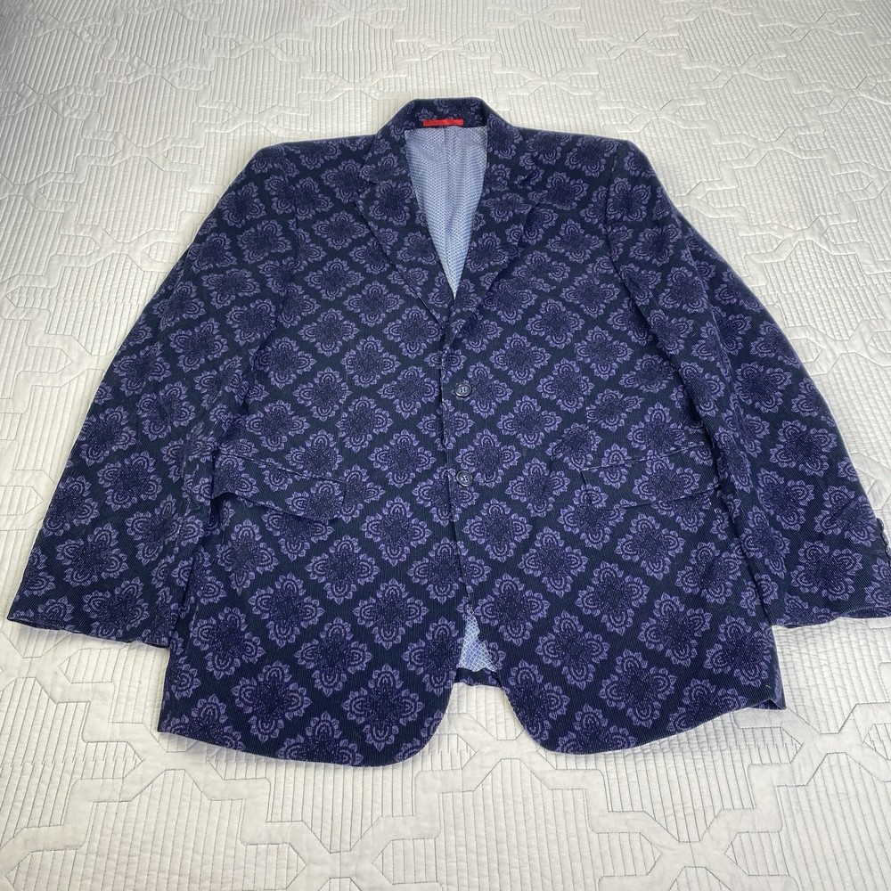 Alan Flusser Floral Jacket Blazer Sport Coat Mens Sz L Purple and Blue Corduroy