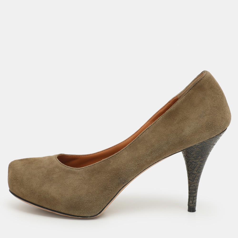 Fendi Green Suede Zucca Platform Heels Size 39.5