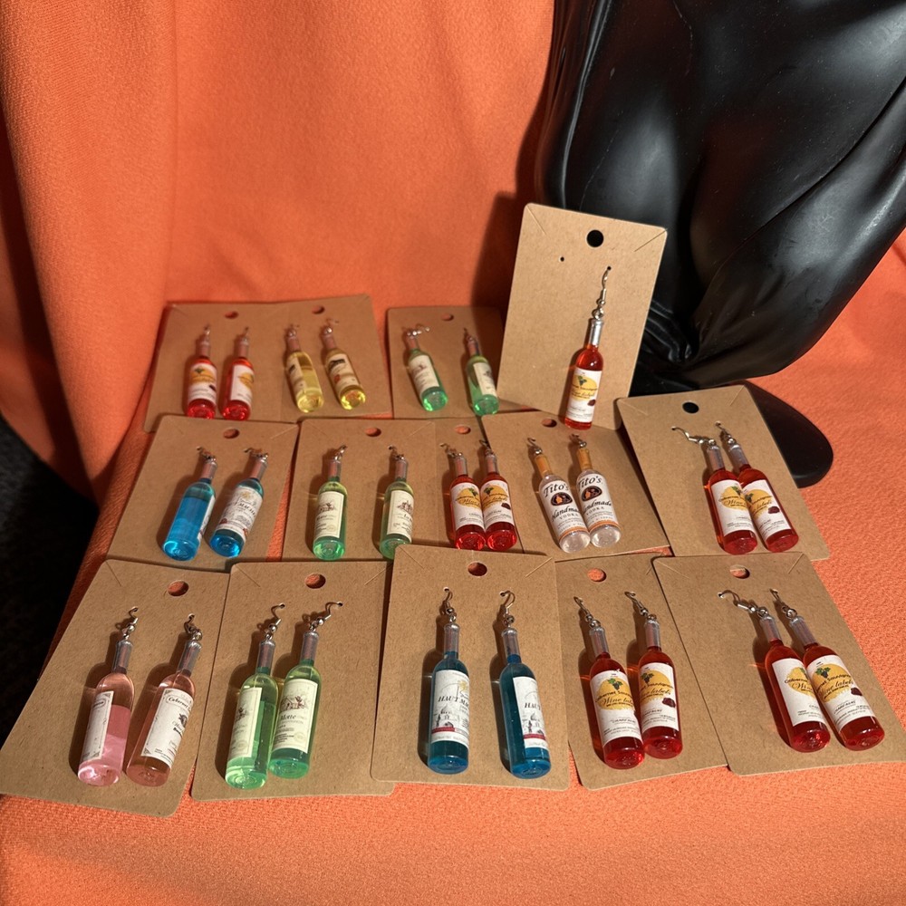 Mini Wine Bottle earrings, Lot Of 14 Pairs Brand New