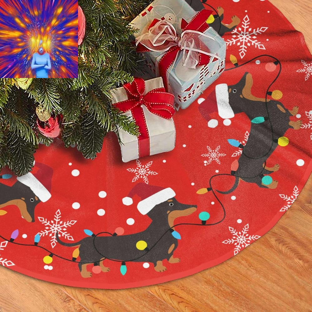 Dachshund Christmas Tree Skirt Dog Funny Tree Mat for Farmhouse Xmas Holiday Par