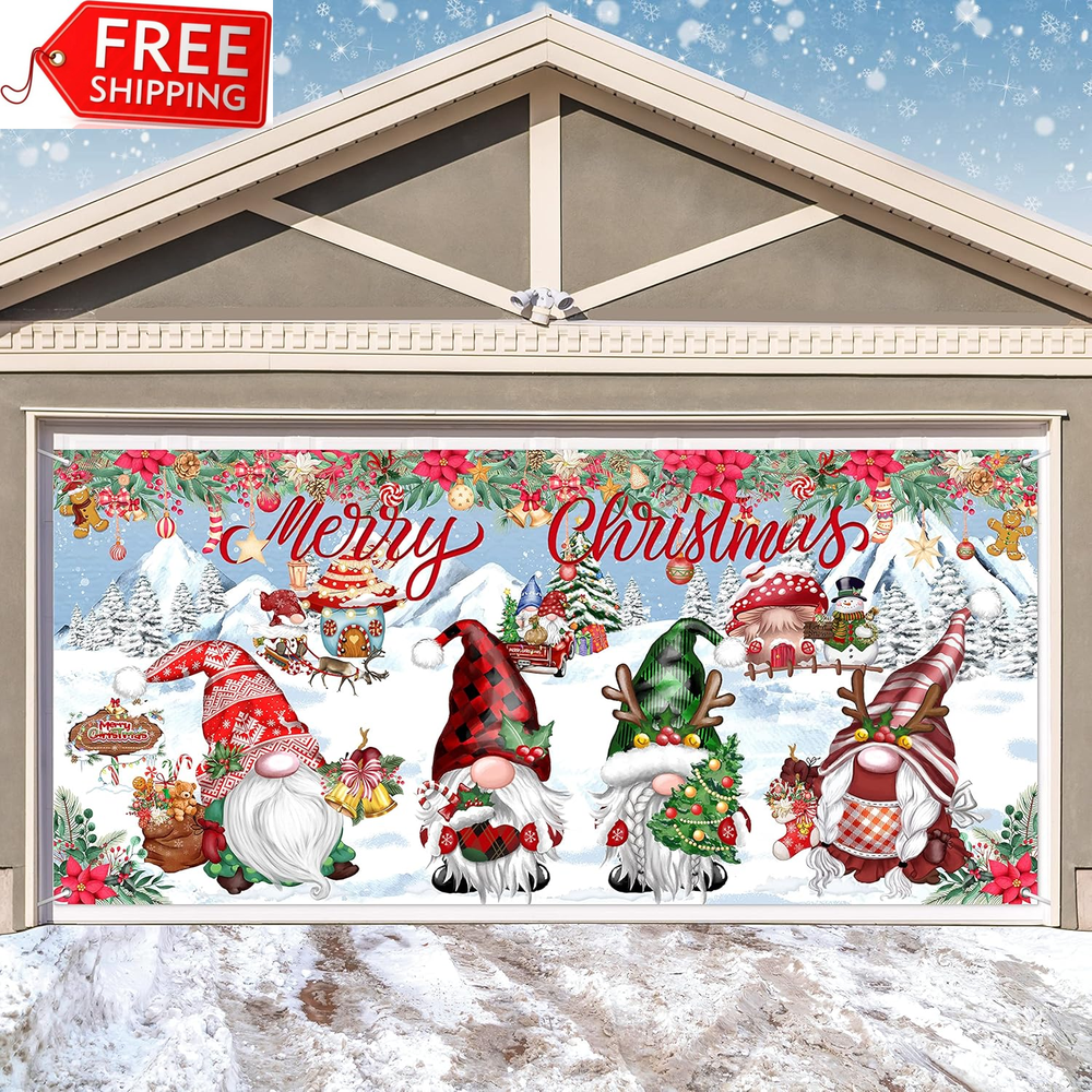 Christmas Gnomes Garage Door Banner Decoration Large Garage Door Cover Christmas