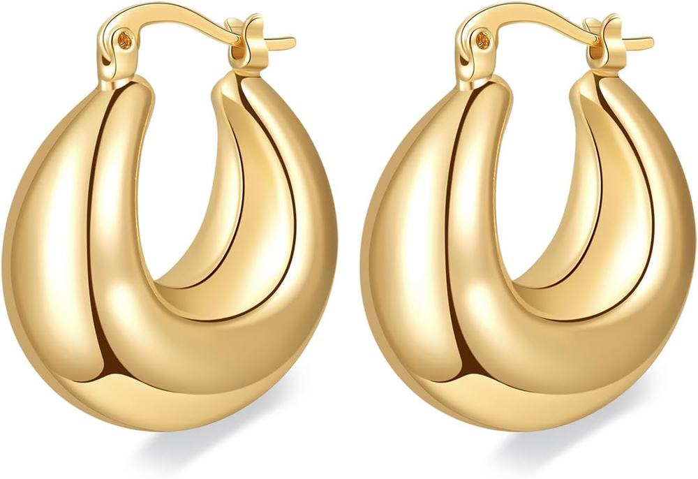 Women Hoop Earrings Lightweight 18K Gold Plated Chunky Hoops Earring Daily Jewel