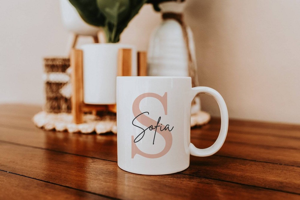 Minimalist Name Mug Custom Initial Coffee Mug Pink Sassy Mug Monogram Cute Mugs
