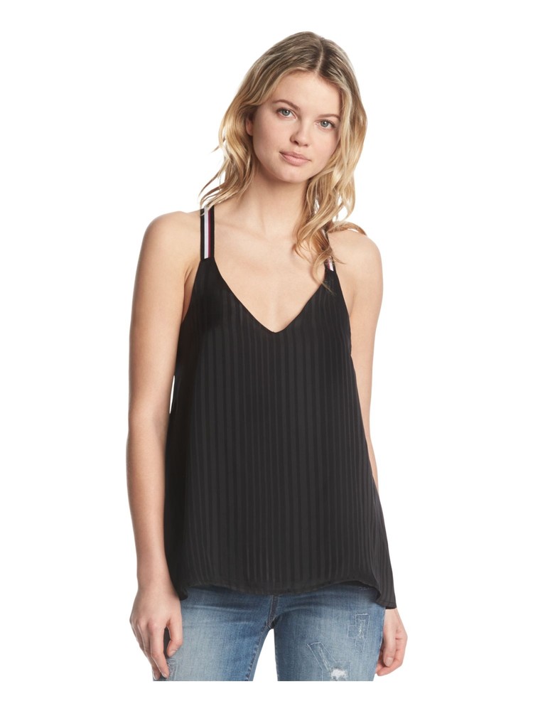 KIIND OF Womens Black Striped Spaghetti Strap V Neck Top Size: XS