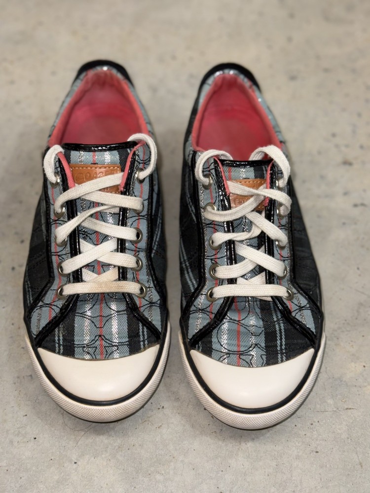 Coach Shoes Womens Size US 7.5 Barrett Sneakers Lace Up Signature Plaid