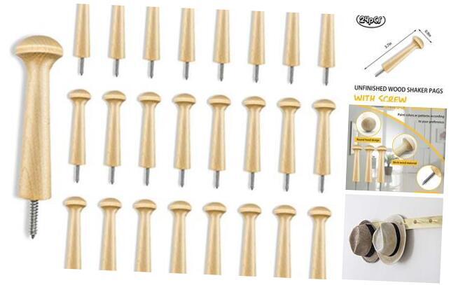 24PCS Wooden Shaker Peg Wood Screw-3.7 Inch on Shaker Pegs Unfinished 24pcs