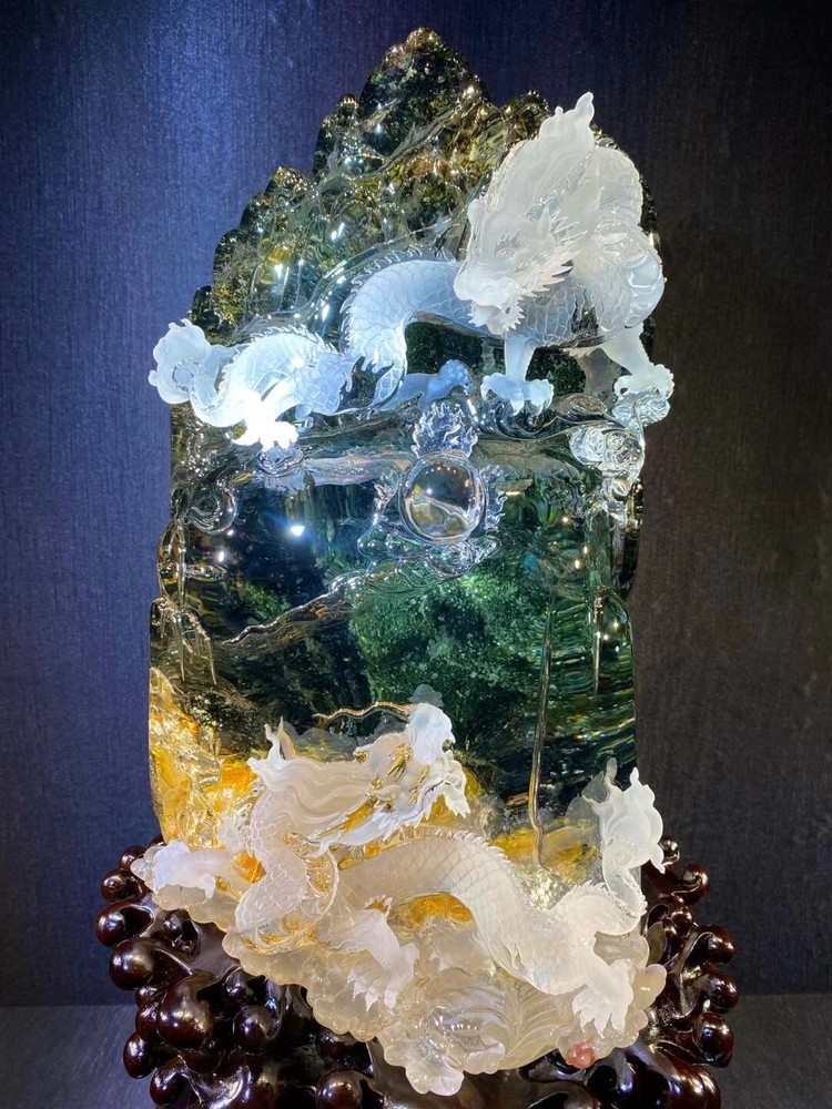 28.49LB Natural Ghost Phantom Quartz Crystal Carved Dragon Skull Healing Decor