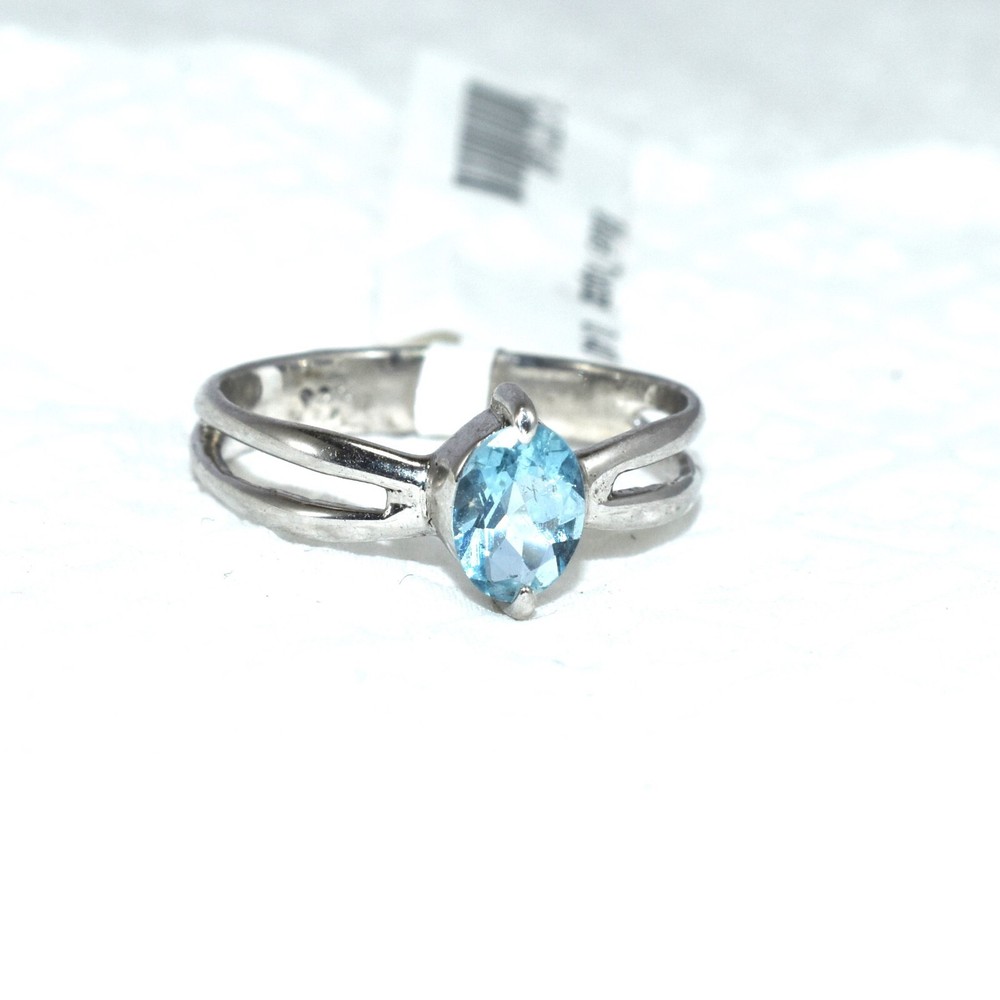 Antique Oval Shape Blue Topaz Silver Ring Double Band Fashionable Ring