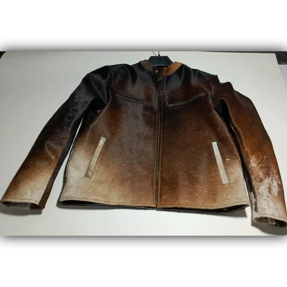 Men's Western Cowhide Jacket with Real Hair-on Pony Skin And Cow Print Jacket