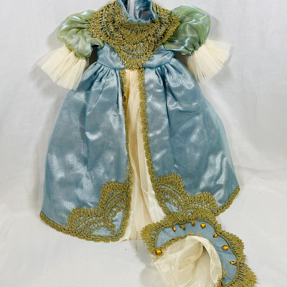 Russian Royal Gown Blue/Gold Satin Dress Hat Outfit for 18