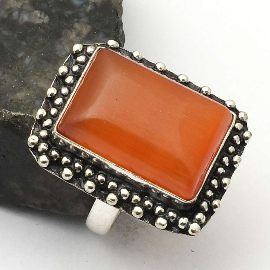Cat Eye Gemstone Ethnic Handmade Ring Jewelry Anniversary US Size-7 AR 42382