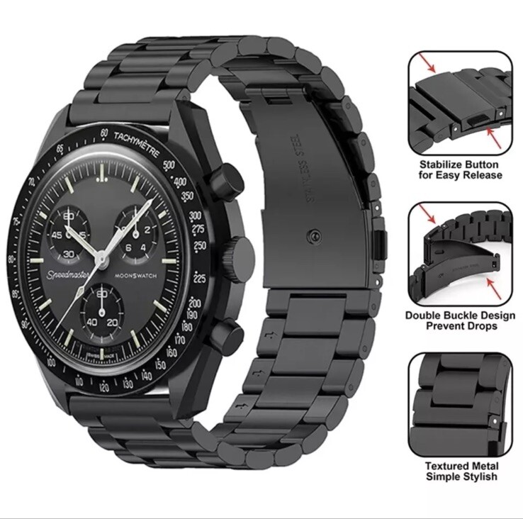 Moonswatch Black Metal Bracelet Strap For Omega X Swatch High Quality Steel