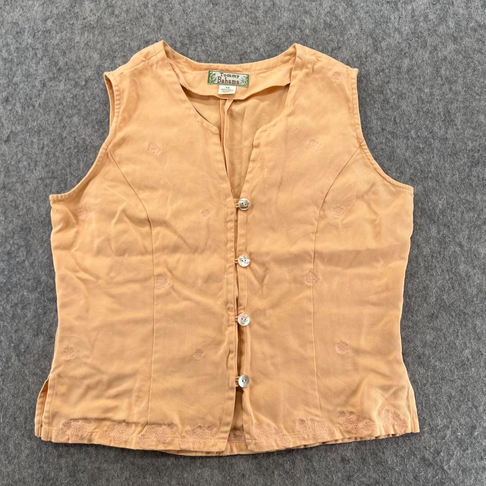 Vintage Tommy Bahama Hawaiian Tank Top Womens XS Peach Orange 100% Silk