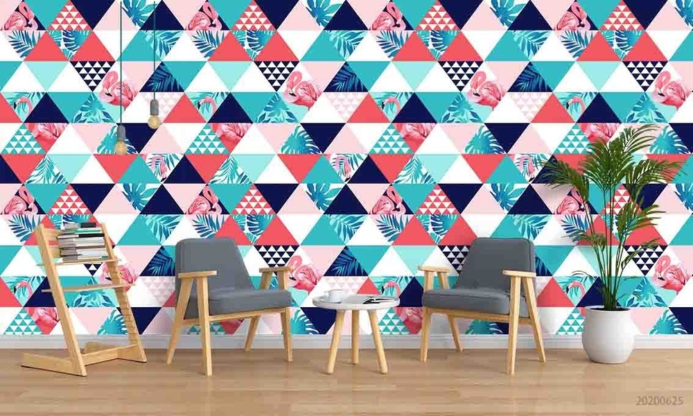3D Geometric Flamingo Leaf Pattern Wall Murals Wallpaper Murals Wall Sticker