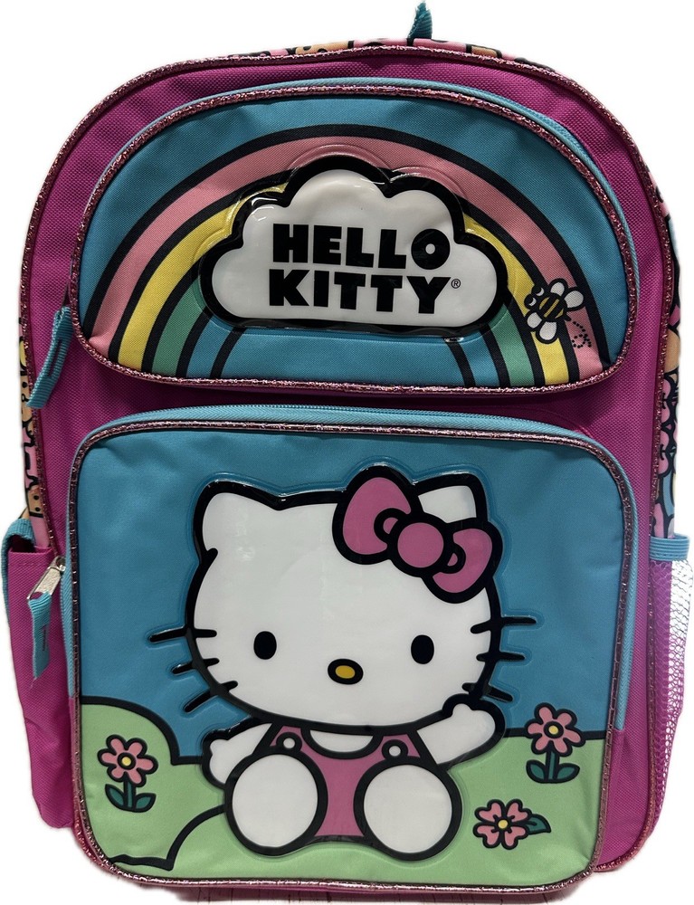 Hello Kitty Garden Rainbow Pink 16 Inch Large School Backpack New