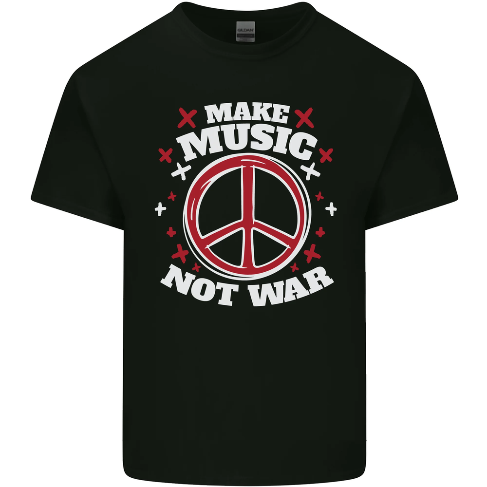 Make Music Not war Peace Hippy Rock Anti-war Mens Cotton T-Shirt Tee Top