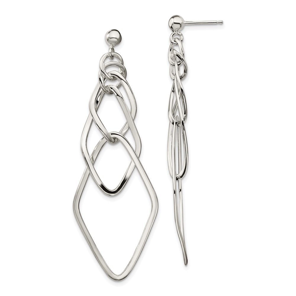 Sterling Silver Polished Geometric Post Drop & Dangle Earrings 4.58gm L-62 mm
