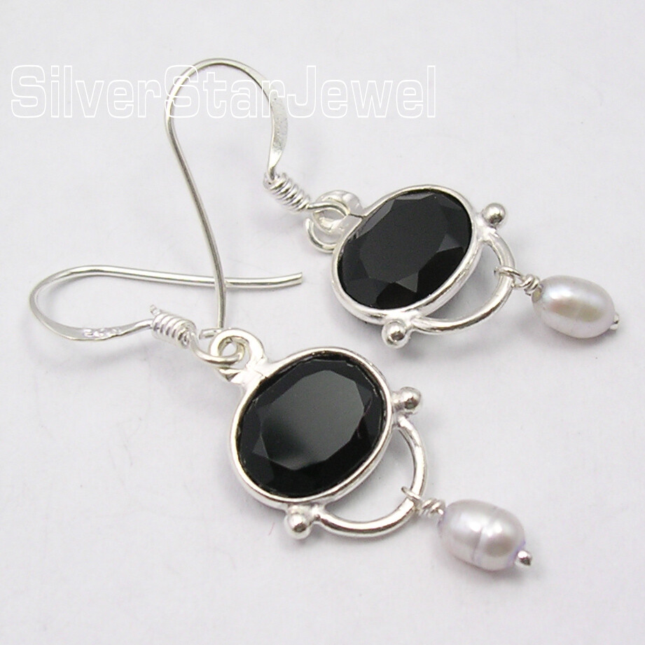 Flash Sale Holidays | Black Onyx Dangling Earrings Solid Sterling Silver-image