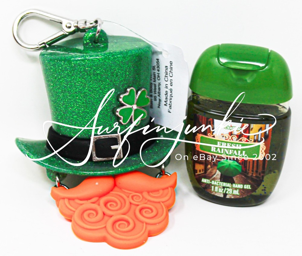 Bath & Body Works St. Patricks Day Hat Beard Pocketbac Hand Sanitizer Holder 2pc