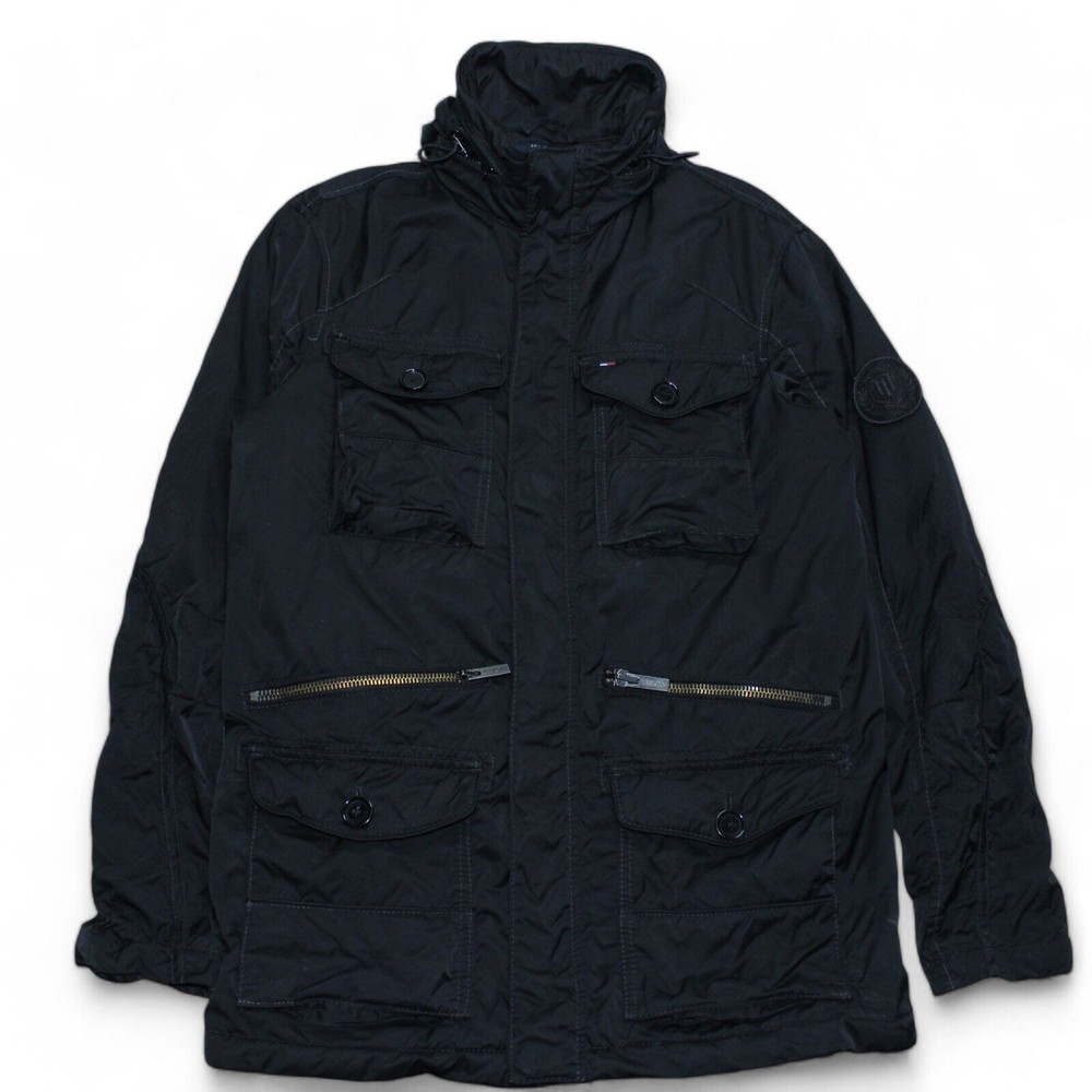 Tommy Hilfiger Mens Black Nylon Utility Jacket Small Heavy Lined Zip Pocket