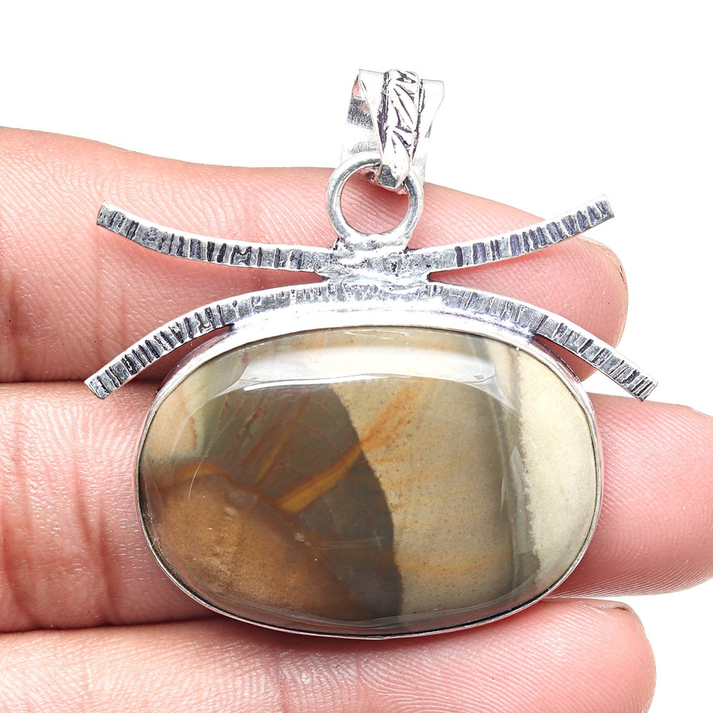 Septarian Jasper Pendant Silver Ethnic Jewelry for Valentine's Day 1.75 Inch