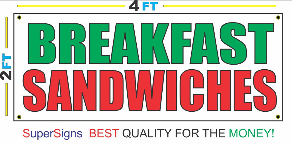New Discounted 2x4 Red White Green Breakfast Sandwich Banner Sign