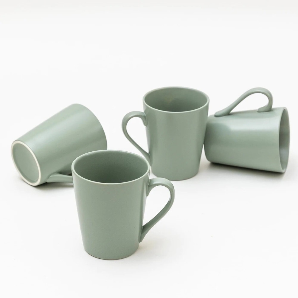 Pastel Green Talc Mug set Of 4 Kitchen Cups Coffee Tea Drinks Articture 4pc