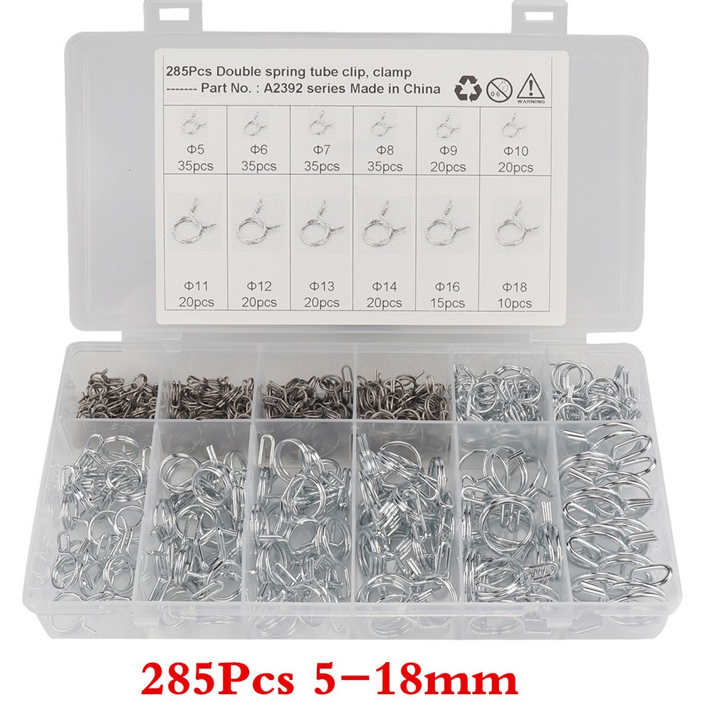Motorcycle Spring Hose Clamps Wire Fuel Line Air Tube Clips Kits 285Pcs 5-18mm