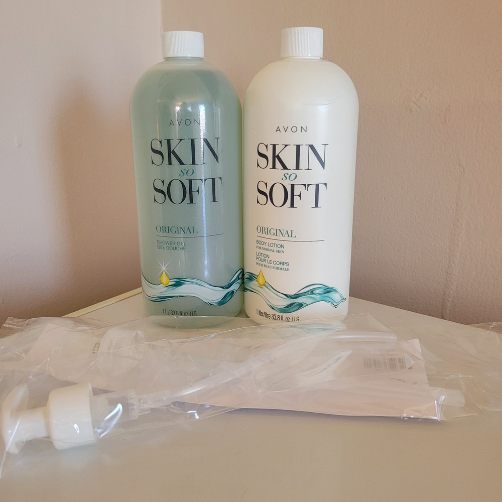 Avon Skin So Soft Original Shower Gel & Lotion Bonus Size 33.8oz with Pumps