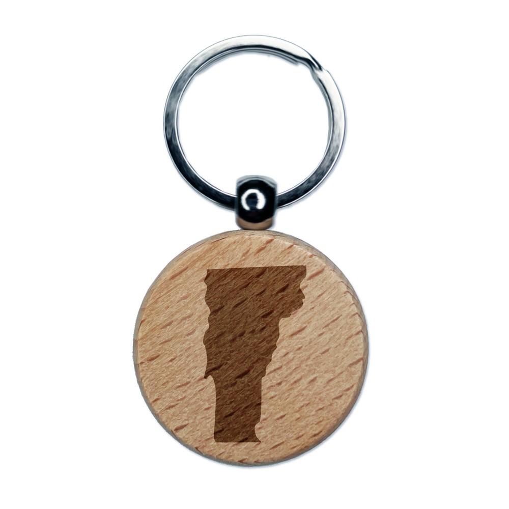 Vermont State Silhouette Wood Engraved Keychain Charm  
