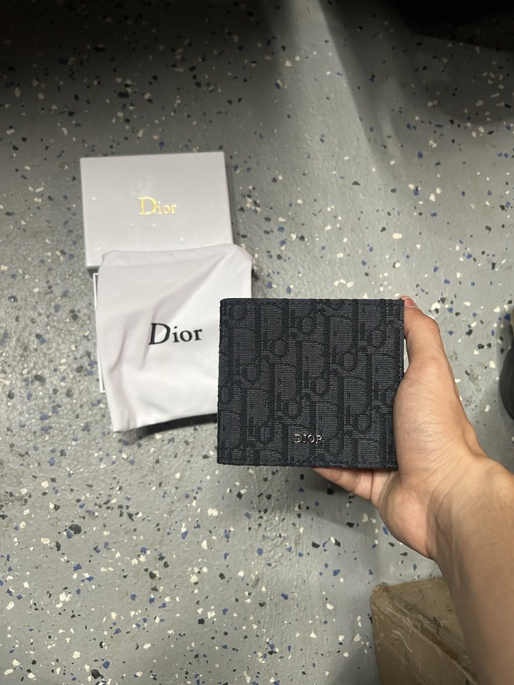 Dior Black Oblique Jacquard Zip Wallet with Logo Detail