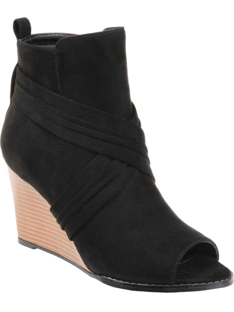 JOURNEE COLLECTION Womens Black Padded Strappy Sabeena Open Toe Wedge Booties 8