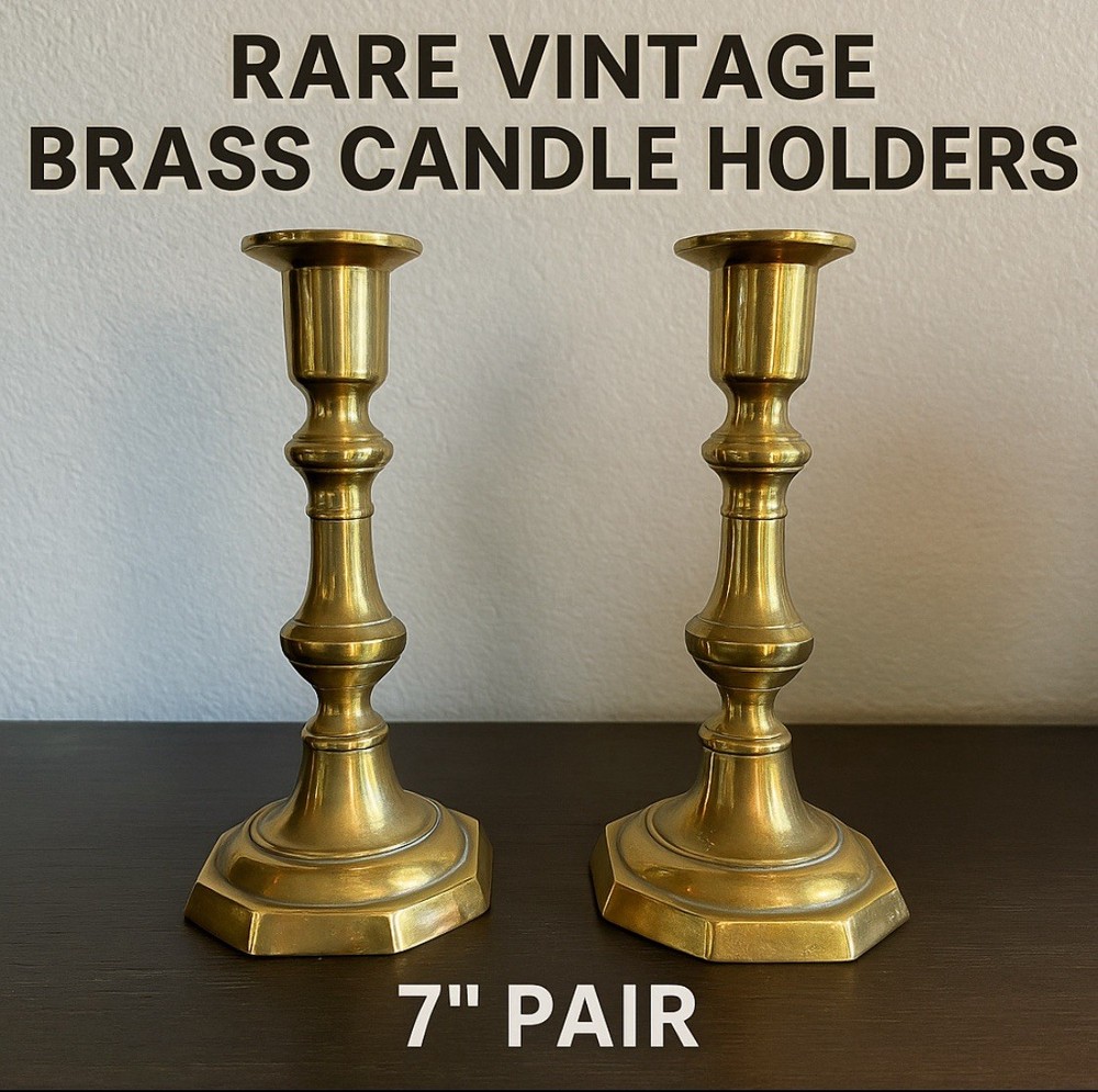 Vintage Brass Octagonal Candlestick Holders | Colonial Pair 7 Inches Tall