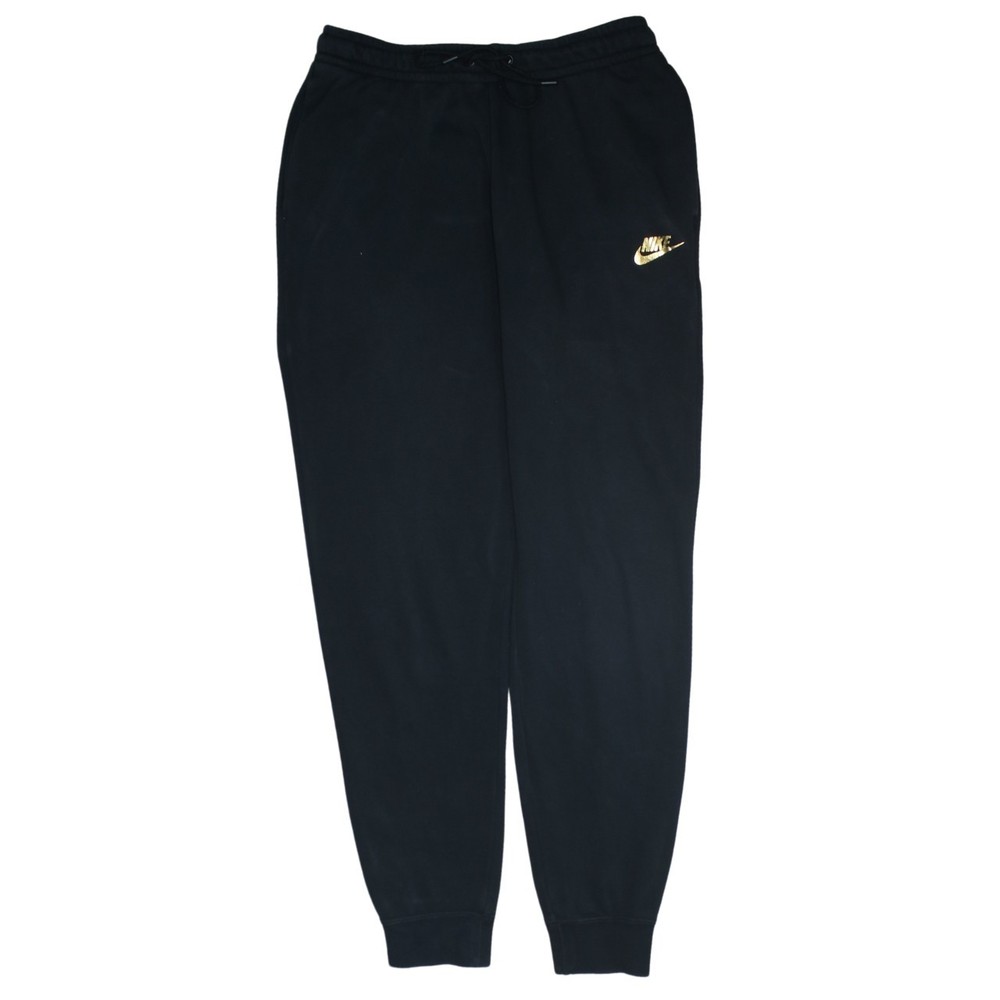 Nike Mens Joggers Black Fleece Gold Embroidered Swoosh Elastic Waist Tapered S