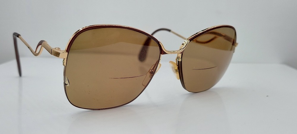 Vintage Cottet 1212 Brown Gold Oval Half-Rim Metal Sunglasses Frames