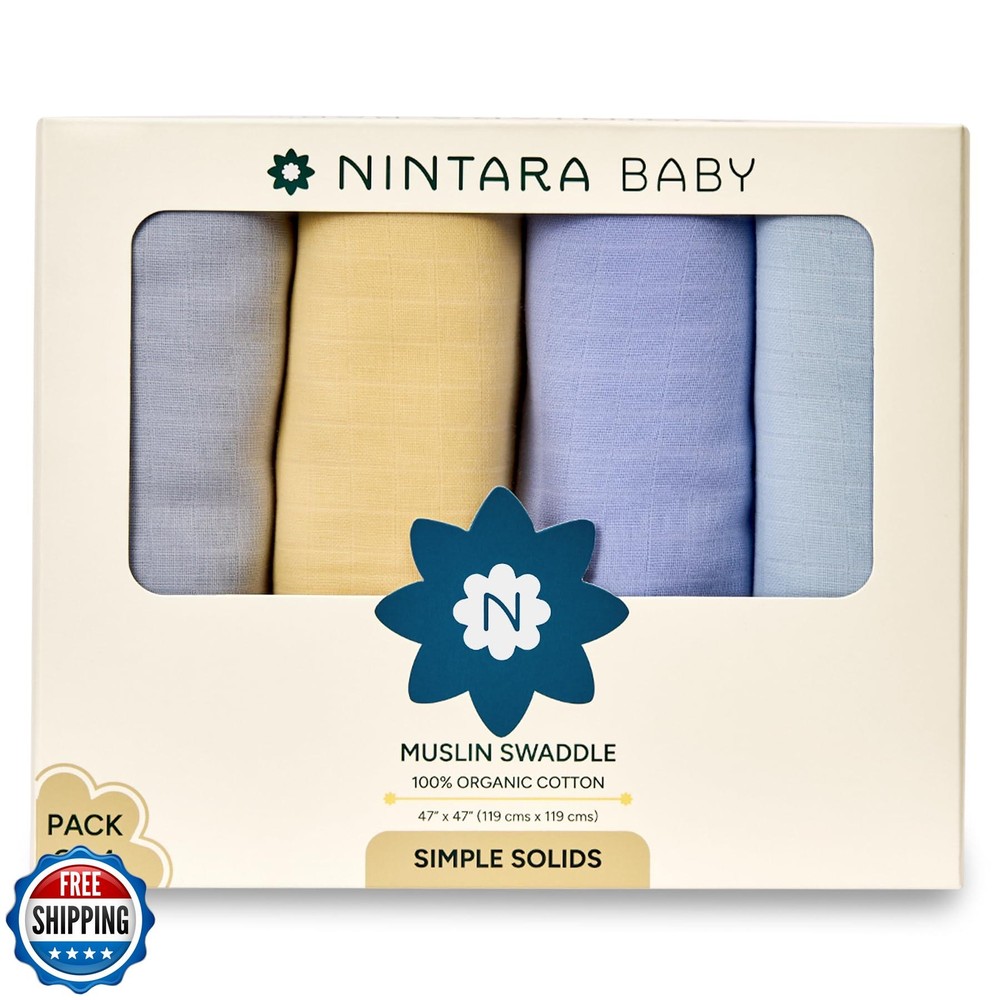 Nintara Baby Extra-Large Swaddle - 100% Organic Premium Muslin Cotton, 47
