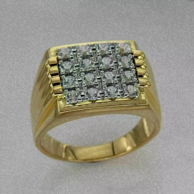 1Ct Round Moissanite Cluster Men's Engagement Ring in 14K Yellow Gold