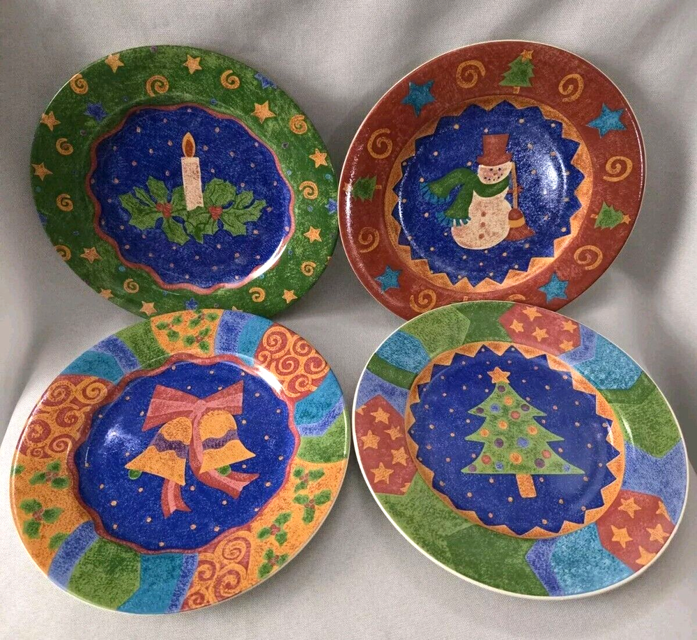 4 SANGO POTPOURRI HOLIDAY SALAD PLATES CHRISTMAS 7 3/4