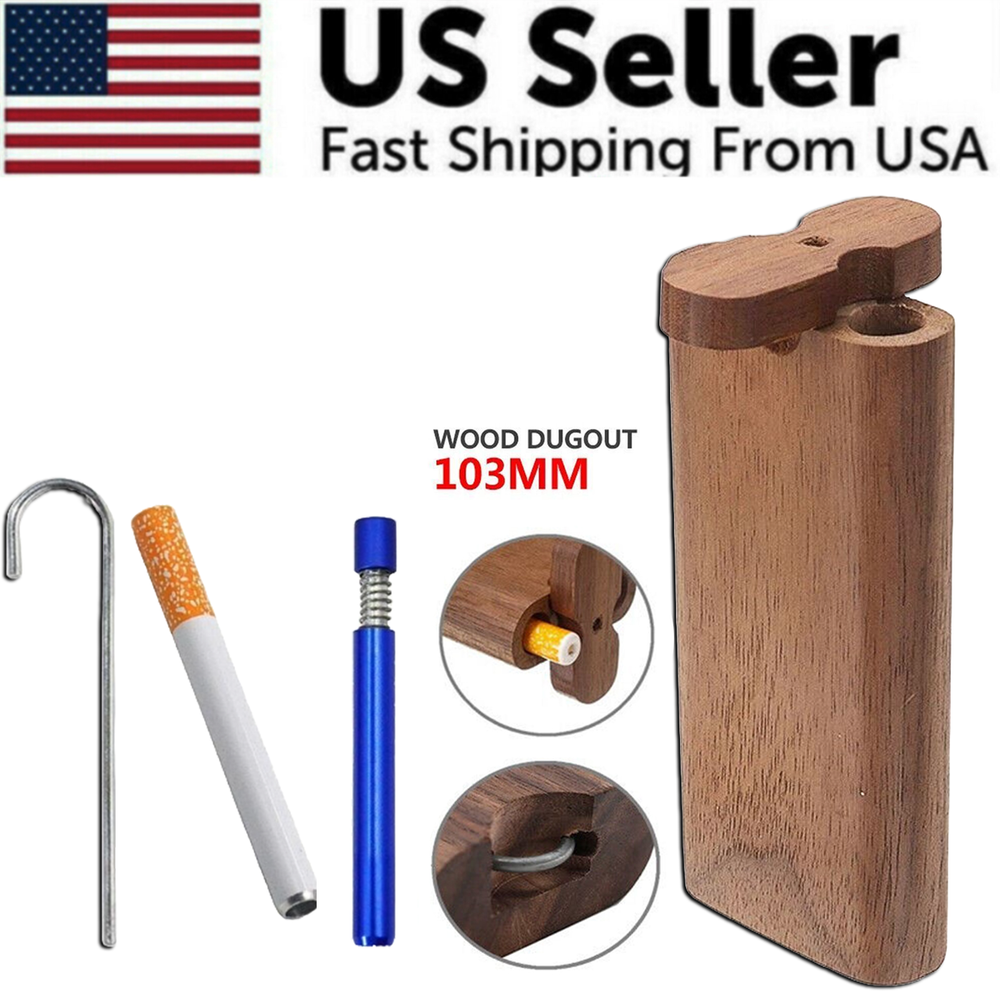 Wooden Dugout Pipe Self Cleaning Metal Bat Poker Smoking Pipe One Hitter Kit US