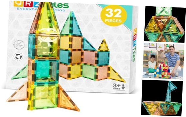 STEM Magnetic Building Tiles and Blocks Playboard Toy, Ages 3+ () 032 Pieces