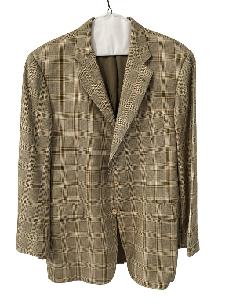 Burberry London Silk Wool Blazer 41R Glen Plaid Tan READ Minor Stains AS IS